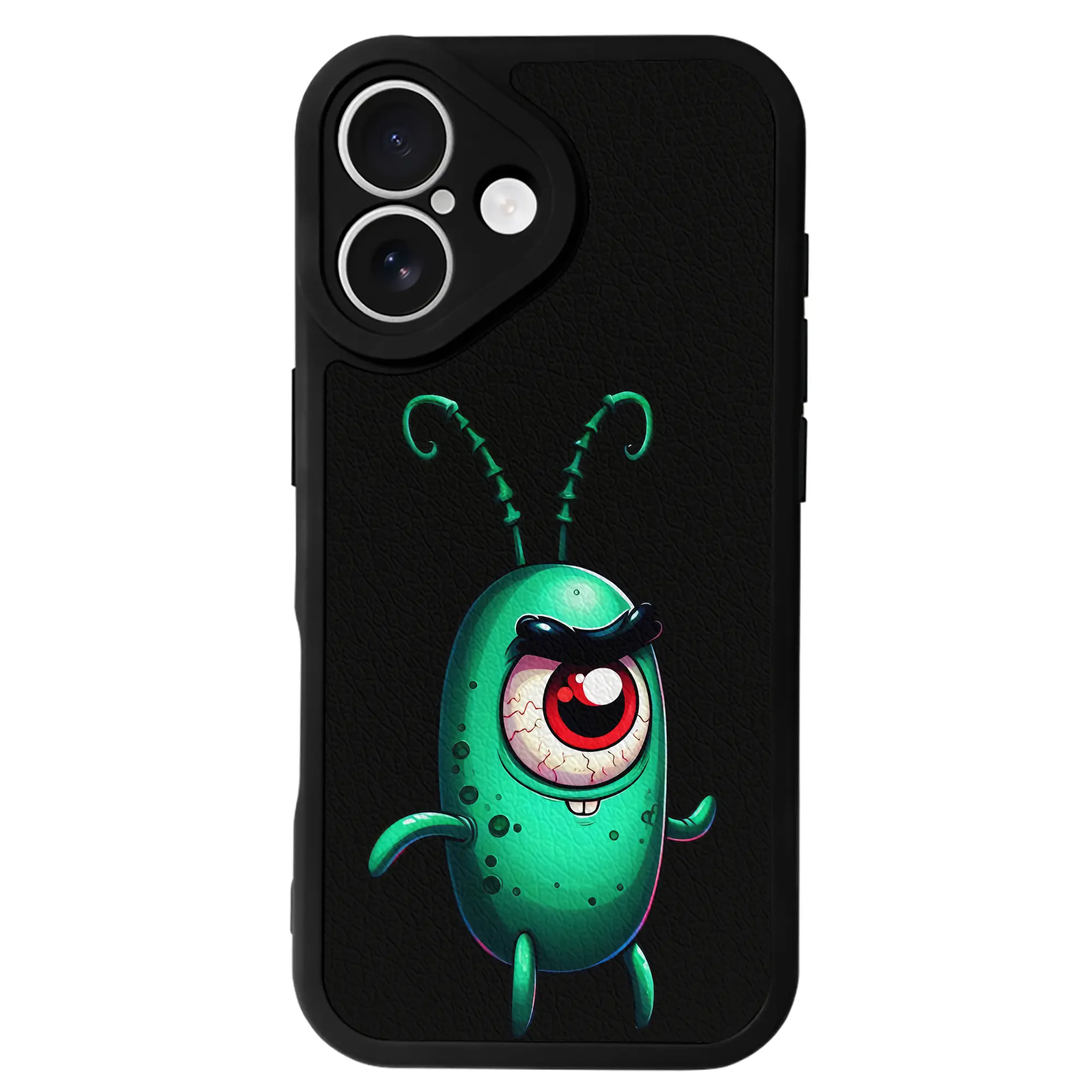 スポンジボブ グッズ プランクトン - IPhone 16シリーズ対応 ・ シリコンスマホケース ・ レザー調 ・ 高精度フィット ・ 耐衝撃 ・ ワイヤレス充電対応 ・ 精密カット